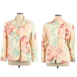 Chico's Vtg 80's Linen Pastel Floral‎ Boyfriend Single Breasted Blazer Size 3